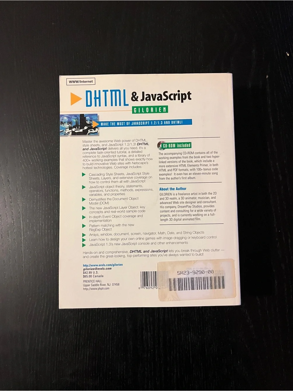 Prentice Hall DHTML & JavaScript Gilorien Book Vintage 1999 CD Included